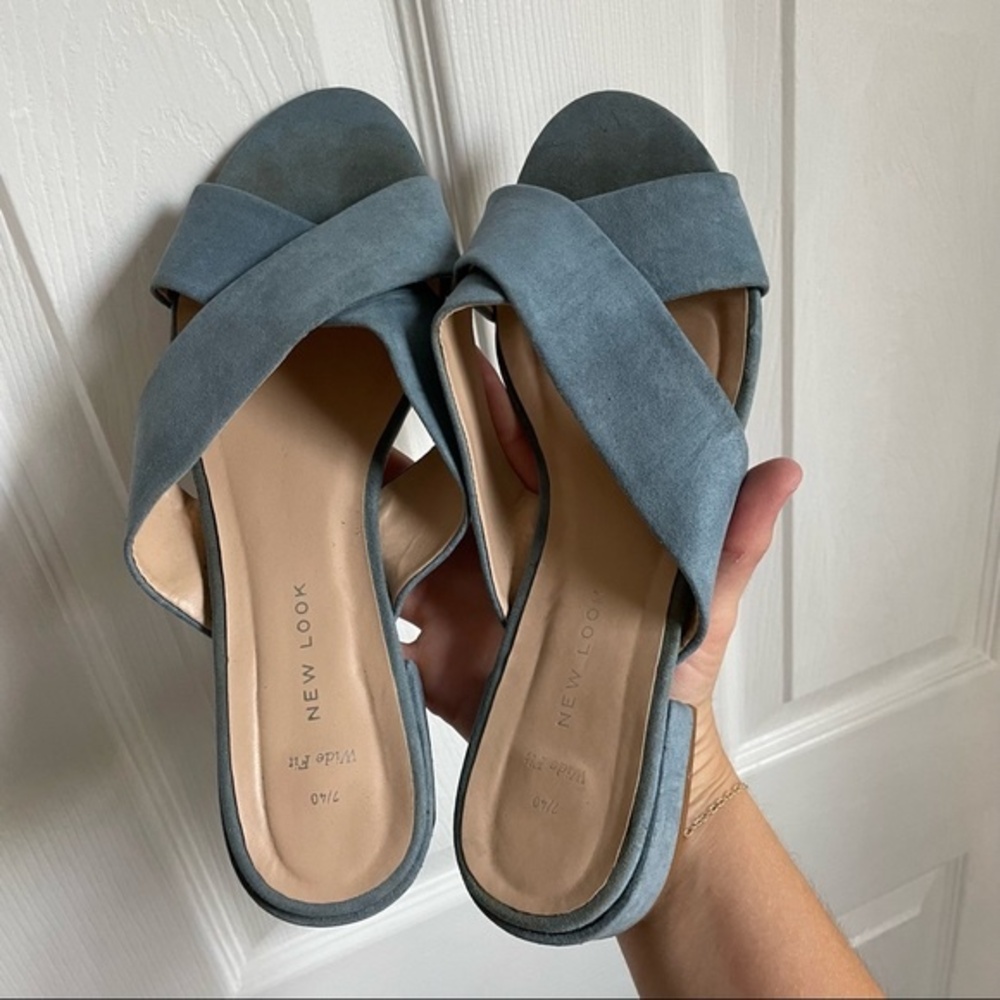 New Look blue suede heeled sandals size 40/9.5 womens wide fit